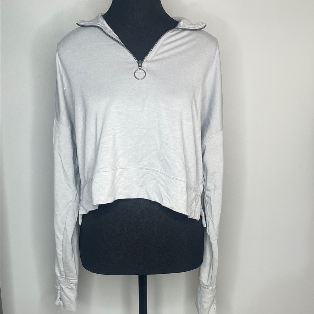 Women's Light Gray Zip-Up Top